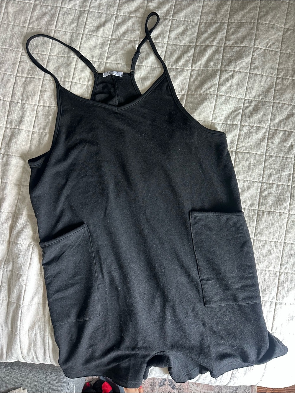 Black Women's Spaghetti Strap Pocket Jumper